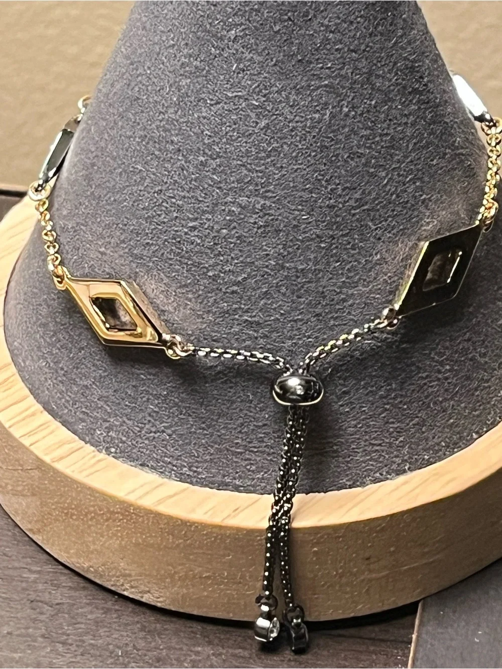 Karl Lagerfeld Rose Gold and Gunmetal Pavé Geometric Adjustable Bracelet